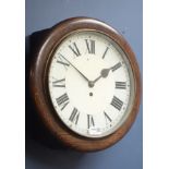 20th century medium oak circular wall clock, single fusee movement,