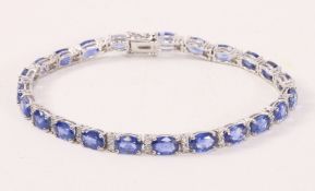 18ct white gold bracelet set with oval sapphires and diamonds stamped 750 Condition