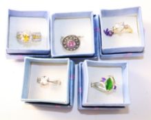 Five stone set dress rings all stamped 925 Condition Report <a href='//www.