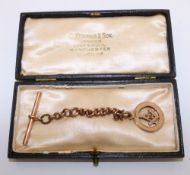 Rose-gold Albert watch chain with Masonic fob hallmarked 9ct approx 11.