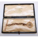 Rose-gold Albert watch chain with Masonic fob hallmarked 9ct approx 11.