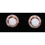 Pair of opal rose-gold plated ear-rings Condition Report <a href='//www.