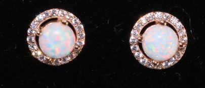 Pair of opal rose-gold plated ear-rings Condition Report <a href='//www.