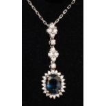 Sapphire and diamond white gold pendant necklace hallmarked 18ct Condition Report