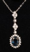 Sapphire and diamond white gold pendant necklace hallmarked 18ct Condition Report