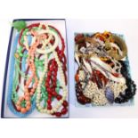 1940's and later bead necklaces and costume jewellery in two boxes Condition Report