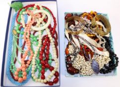 1940's and later bead necklaces and costume jewellery in two boxes Condition Report