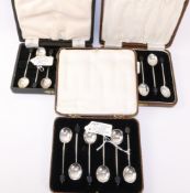 Three sets of six hallmarked silver bean spoons cased Condition Report <a