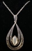 Mother of pearl and marcasite pendant necklace stamped 925 Condition Report <a