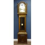 Fenclocks medium oak longcase clock, triple weight driven chiming movement, moonphase dial,