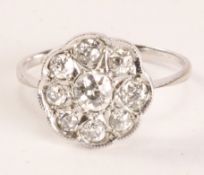 Diamond flower cluster rim set white gold ring stamped 18ct Condition Report <a
