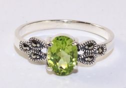 Peridot and marcasite ring stamped 925 Condition Report <a href='//www.
