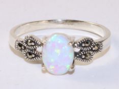 Opal and marcasite ring stamped 925 Condition Report <a href='//www.