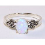 Opal and marcasite ring stamped 925 Condition Report <a href='//www.