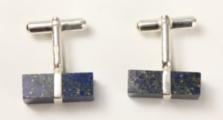 Pair lazuli and silver cuff-links stamped 925 Condition Report <a href='//www.