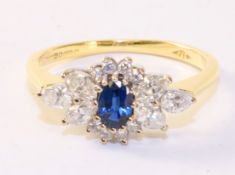 Sapphire and diamond flower set ring hallmarked 18ct Condition Report <a