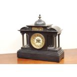 Large 19th century black slate mantel clock and a 19th century ebonised mantel clock
