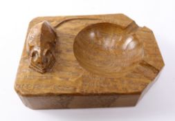 'Mouseman' adzed oak ashtray by Robert Thompson of Kilburn,