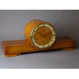 Art Deco walnut cased mantel clock, circular with baton numerals,