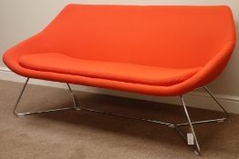 Allermuir retro open sofa, upholstered in orange on chrome supports,
