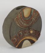 Troika type pottery Wheel vase, Aztec decorated, by Louis Hudson, impressed & painted marks,