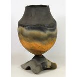 Sebastian Blackie, smoke fired vessel, urn body on shaped square base,