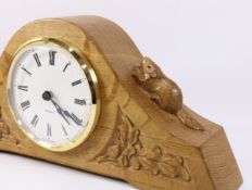 'Beaverman' carved oak mantle clock with Quartz movement,