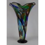 Murano multicoloured glass monumental trumpet shaped vase, indistinctly signed, & with label,