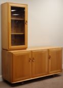 Ercol 'Windsor' light finish elm sideboard with raised display cabinet, W136cm, H164cm,
