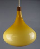 1970's shaded mustard glass onion shaped ceiling light,