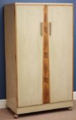Art Deco period painted and limed oak tall boy, banded in walnut,