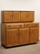 Ercol 'Windsor' light finish elm sideboard with raised cupboards, W136cm, H116cm,