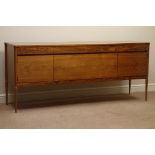 1970s rosewood sideboard, four drawers, two single cupboards and centre fall front,