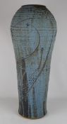 Charles Bound, born 1939, Monumental vase tapering body incised with a stylised fish & bird,