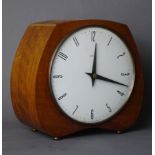 1970's Smiths teak cased mantel clock, circular white Arabic dial,