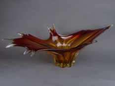Large Venetian red/orange glass splash form Centrepiece bowl, possibly Murano,