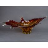 Large Venetian red/orange glass splash form Centrepiece bowl, possibly Murano,