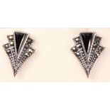 Pair of black onyx and marcasite 1940's style ear-rings stamped 925 Condition Report