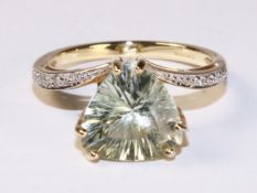 Green amethyst and diamond ring hallmarked 9ct Condition Report <a href='//www.