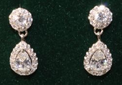 Pair of cubic zirconia cluster pendant ear-rings stamped 925 Condition Report