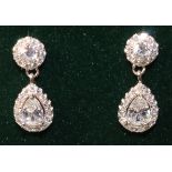 Pair of cubic zirconia cluster pendant ear-rings stamped 925 Condition Report