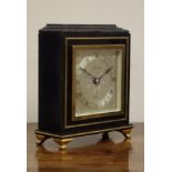 Early 20th century black lacquered mantel clock, silvered engraved dial signed 'J.R.Ogen...
