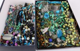 1940s and later bead necklaces and costume jewellery in two boxes Condition Report