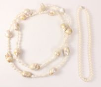 Large and small freshwater pearl necklace and a shorter pearl necklace the clasp stamped 925