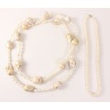 Large and small freshwater pearl necklace and a shorter pearl necklace the clasp stamped 925