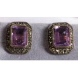 Pair of amethyst and marcasite ear-rings stamped 925 Condition Report <a