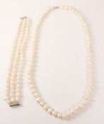 Freshwater pearl necklace and matching three strand bracelet Condition Report