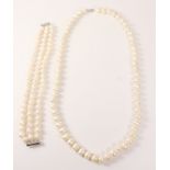 Freshwater pearl necklace and matching three strand bracelet Condition Report