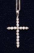 Platinum diamond set cross pendant stamped 950 on white gold chain hallmarked 18ct