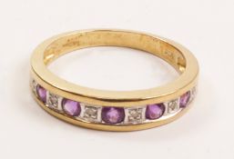 Amethyst and diamond channel set yellow gold ring hallmarked 9ct Condition Report